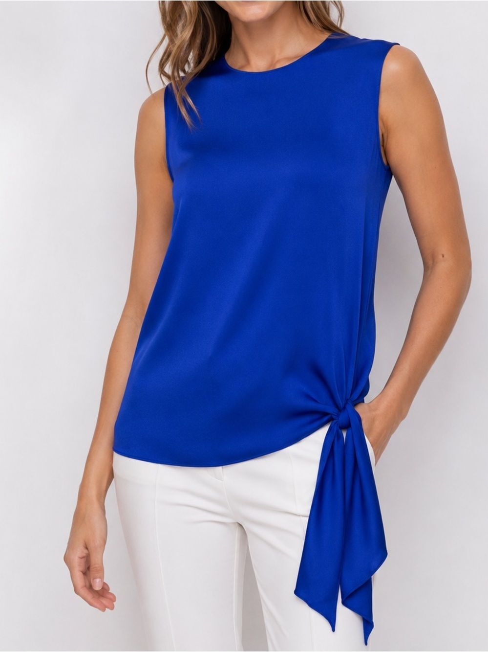 Milly Women’s Size 4 / 6 Royal Blue Silk Blend Sleeveless Top Side Tie Keyback